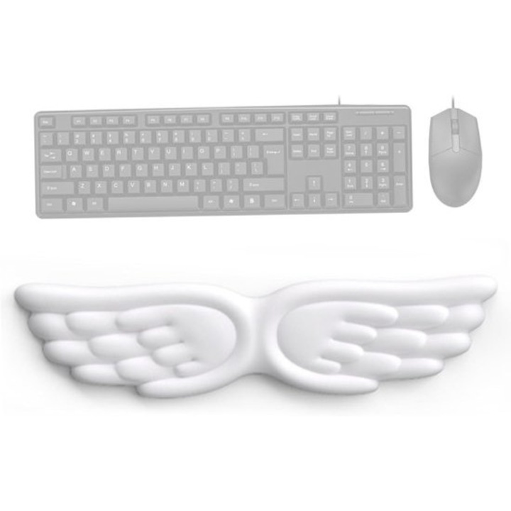 Ergonomikus csuklótámasz billentyűzethez, angyalszárnyak, fehér, 45x10cm