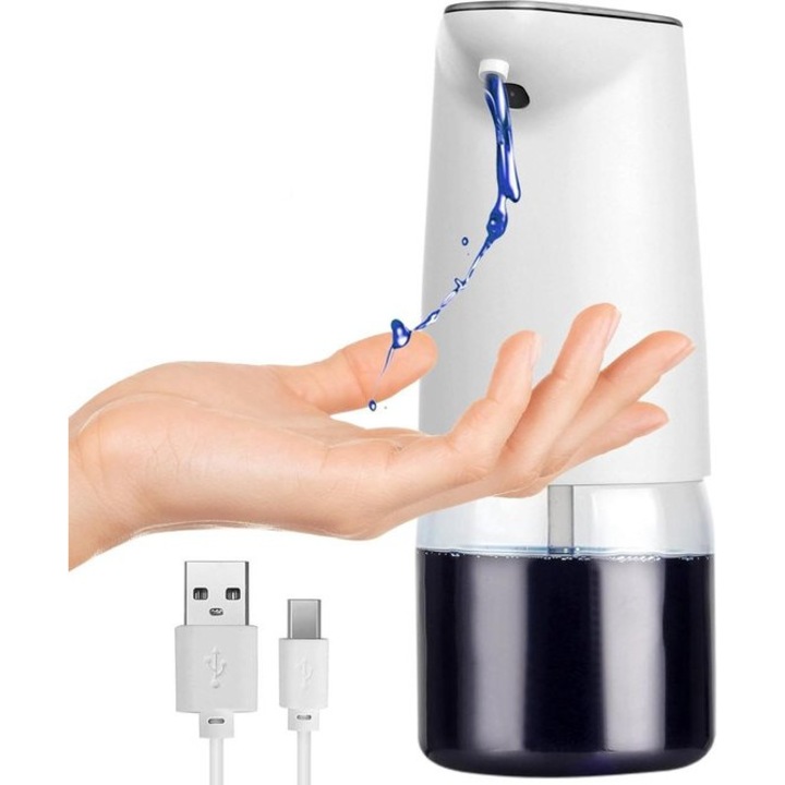Automata szappanadagoló 500ml, újratölthető USB, érintésmentes, fehér