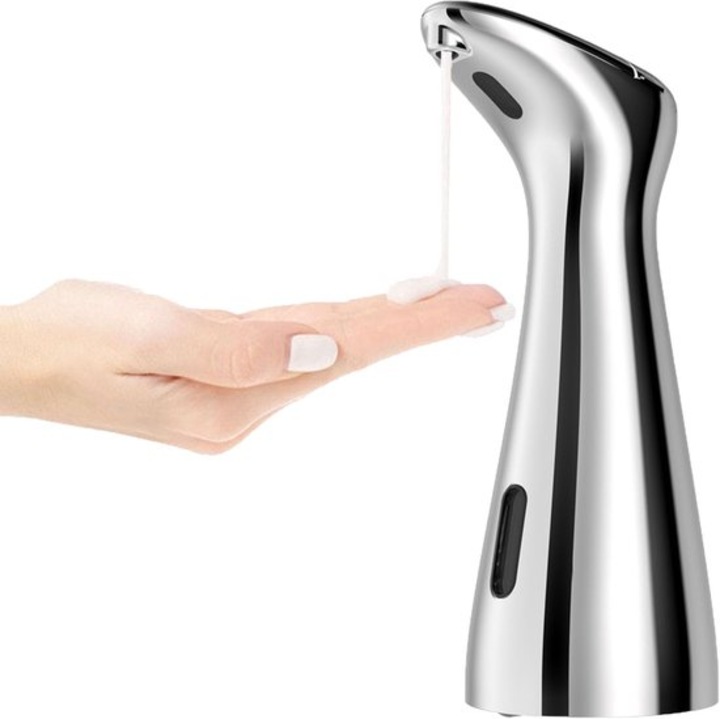 Érintésmentes automata szappanadagoló, 200 ml kapacitás, vízálló, fehér