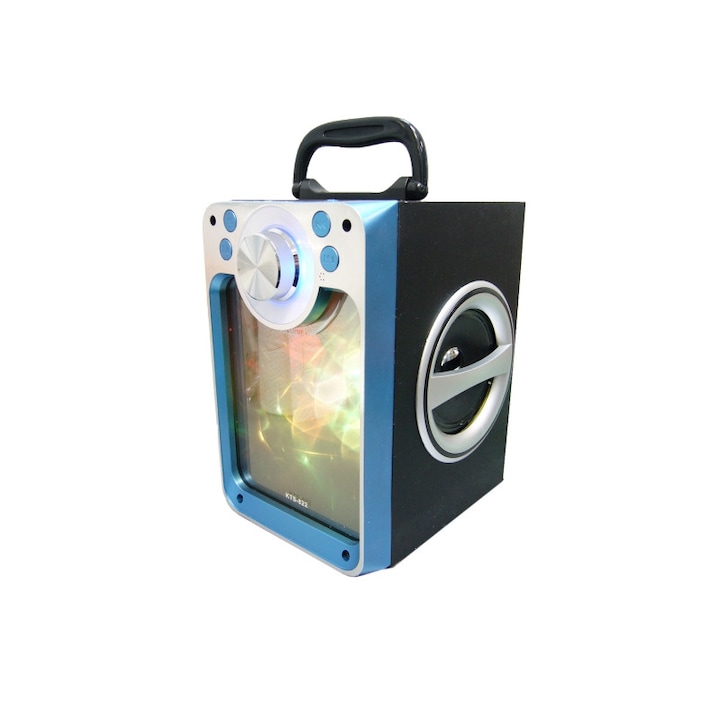 Boxa portabila cu bluetooth, SD Card, USB, intrare microfon, jocuri lumini disco, albastru