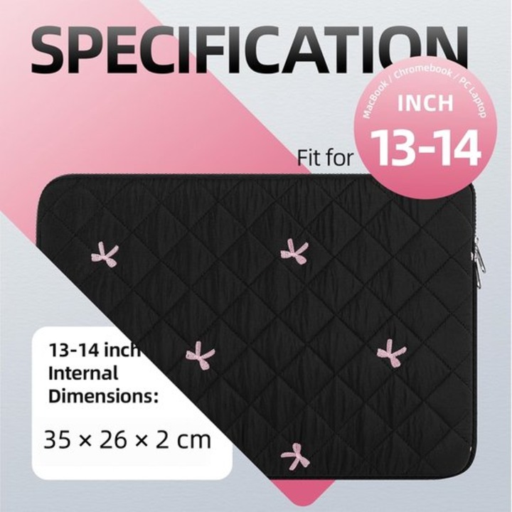 Laptop tok 13-14 hüvelyk, funda hímzés, 35x26x2 cm, halvány rózsaszín