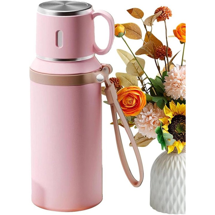 Termosz bögre, nagy kapacitású, rózsaszín, rozsdamentes acél, 500ml