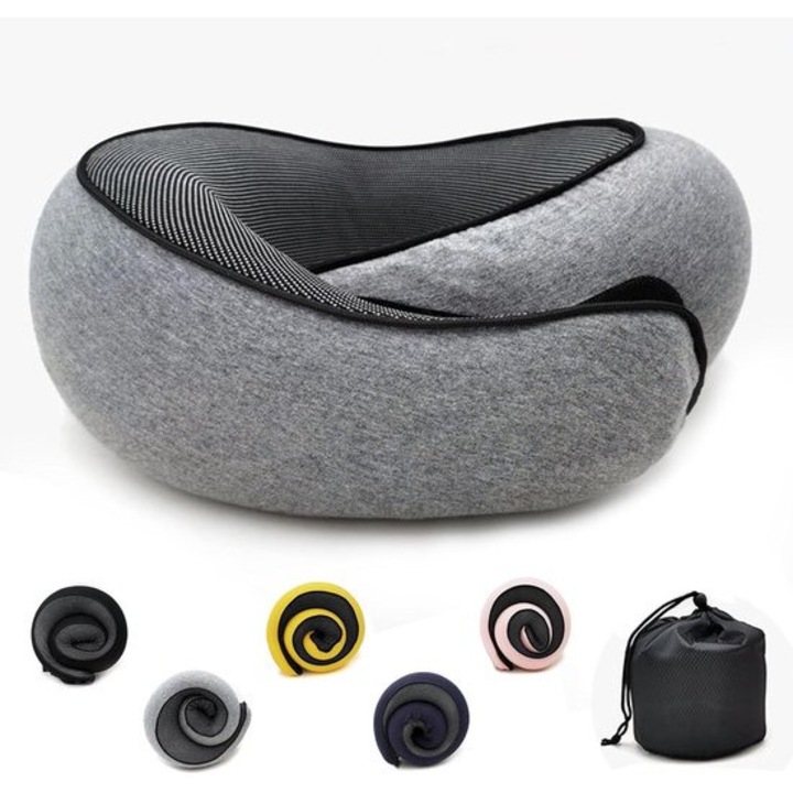 Memóriahabos utazópárna, ergonomikus, összecsukható, sötétszürke