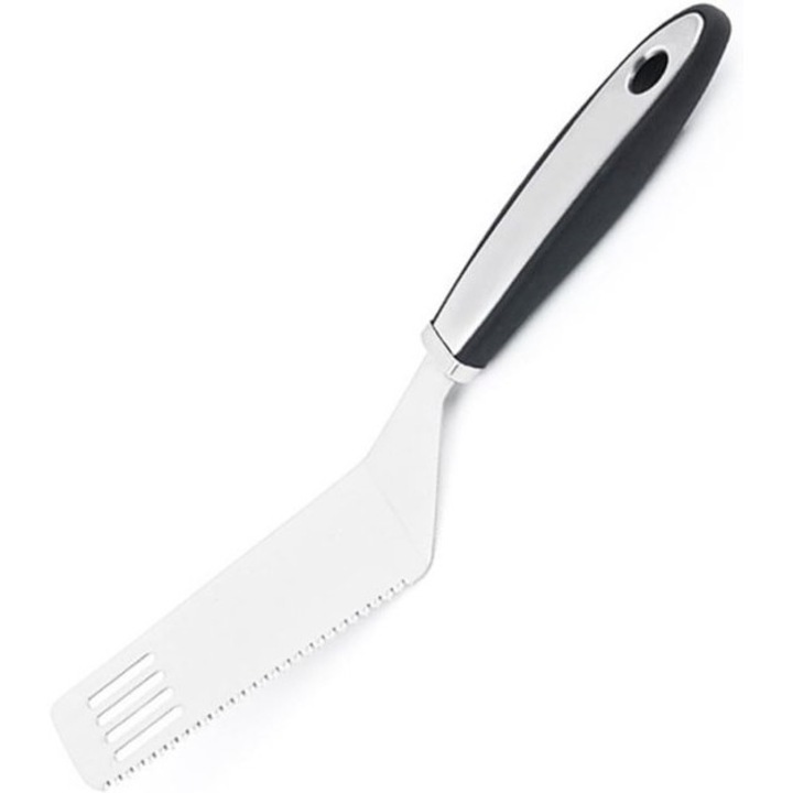 Rozsdamentes acél forgó spatula pizzához és süteményekhez, recés vágóél, 30x10cm