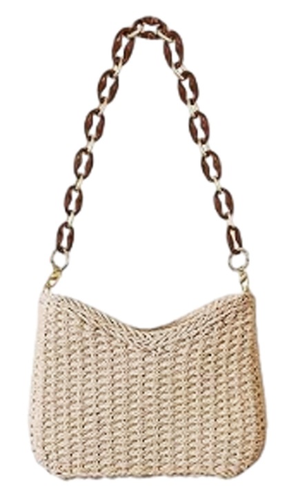 Női szőtt szalmatáska, nyári, strand, utazás, crossbody táska, klasszikus, pénztárca, bézs