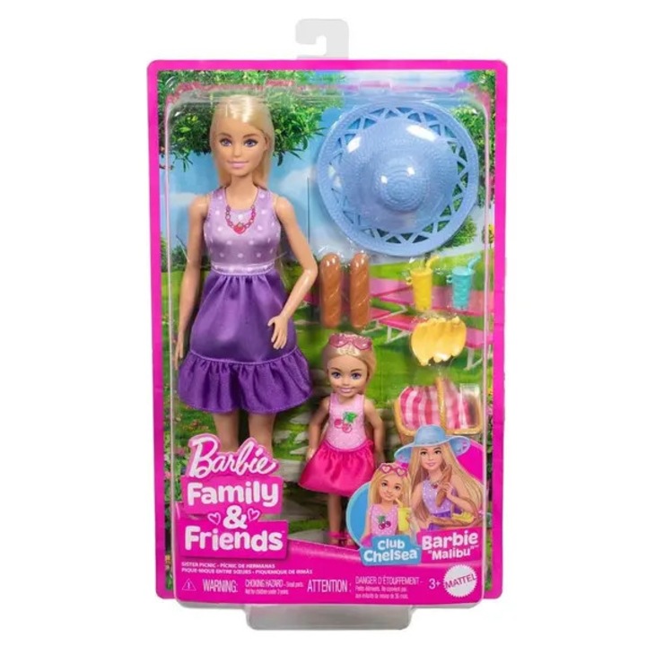 Barbie és Chelsea babaszett, piknik, kiegészítők, többszínű, 28x12.5cm