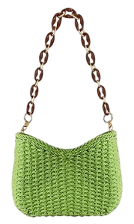 Női szőtt szalmatáska, nyári strandtáska, crossbody táska, klasszikus táska, zöld