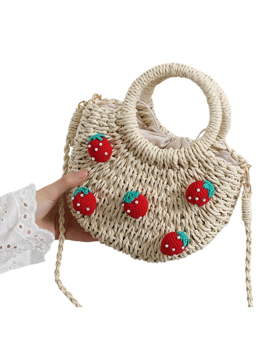 Fonott fűzfa szalma táska, lányoknak, nyári strand crossbody kézitáskák, 1