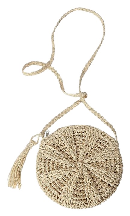 Kézzel szőtt, bojtos, crossbody szalmatáska nőknek, strandra