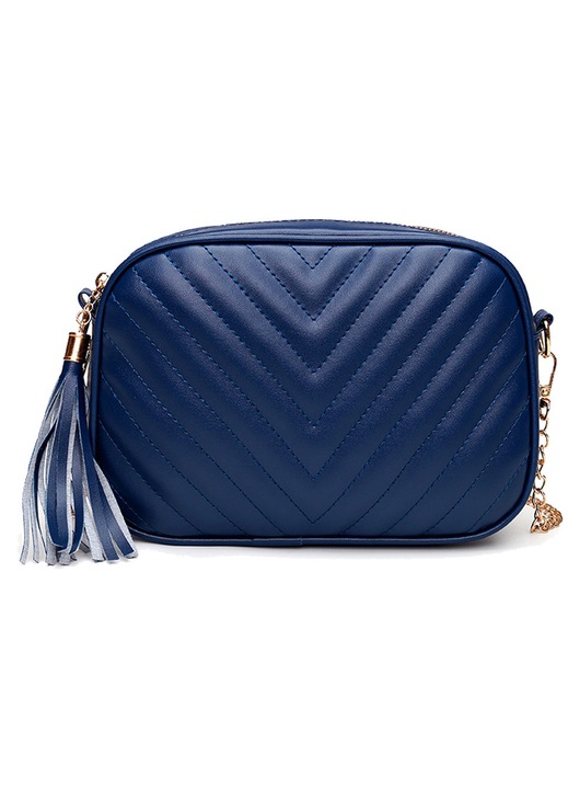 Crossbody táska, puha felületű PU láncos válltáska, sötétkék