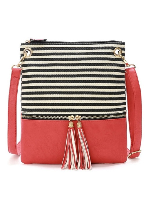 Fekete-feher csikos crossbody valltaska, PU varrassal 351459