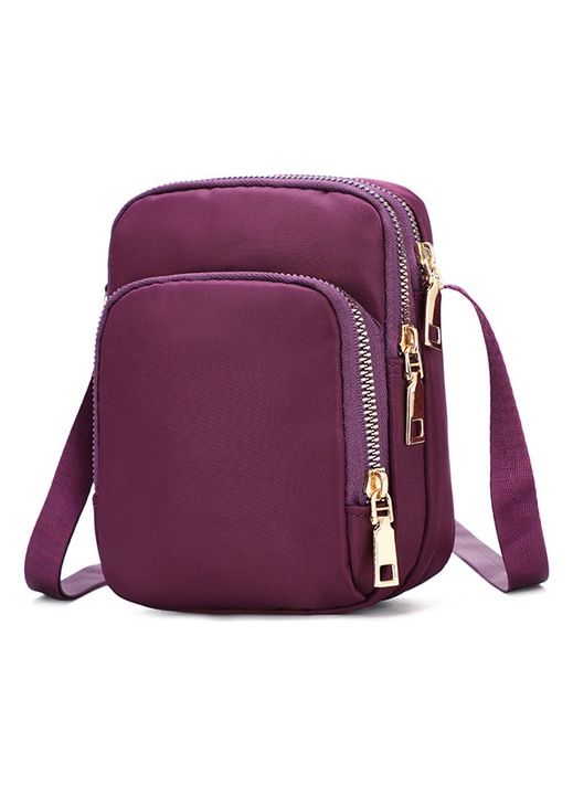 Könnyű, crossbody típusú mobiltelefon táska, egy vállon hordható, lila