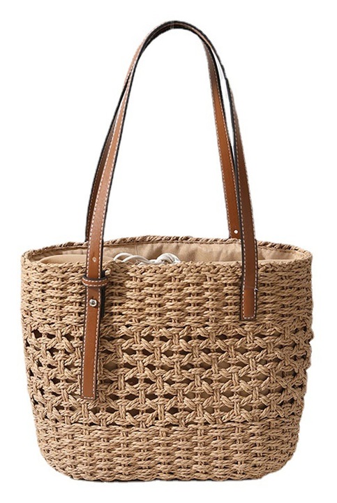 Női strandtáska, szalmazsák válltáska, kézzel szőtt táskák nyárra, fonott Boho táskák, kávé