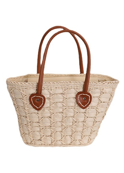 Női szalmatáska, nyári strandtáska, kézzel szőtt kézitáska, crossbody válltáska, bézs