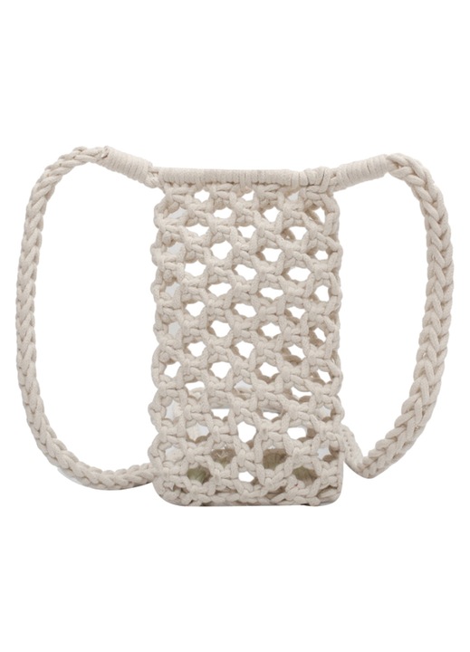 Kézzel szőtt gyapjú crossbody strandtáska nőknek, válltáska, telefontáska, mini bézs