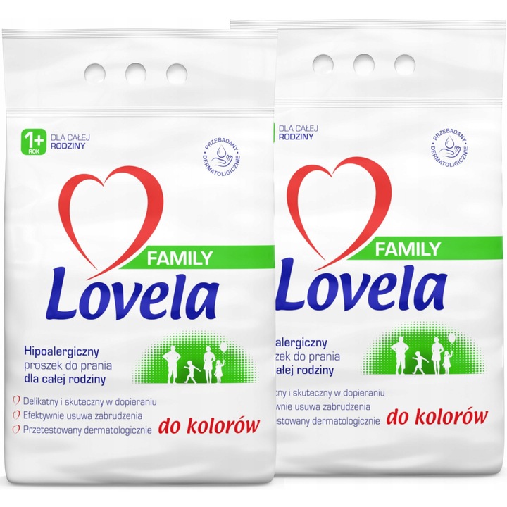 Detergent hipoalergenic Lovela Family, pentru rufe colorate, 2x2.1kg