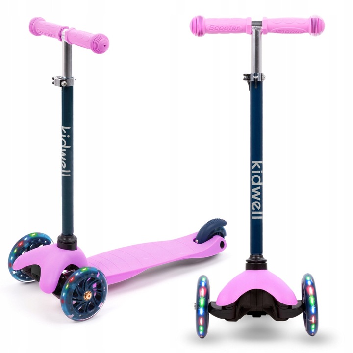Kidwell UNO egyensúly roller, 3 kerék, LED, lila-kék, 58x28x15cm