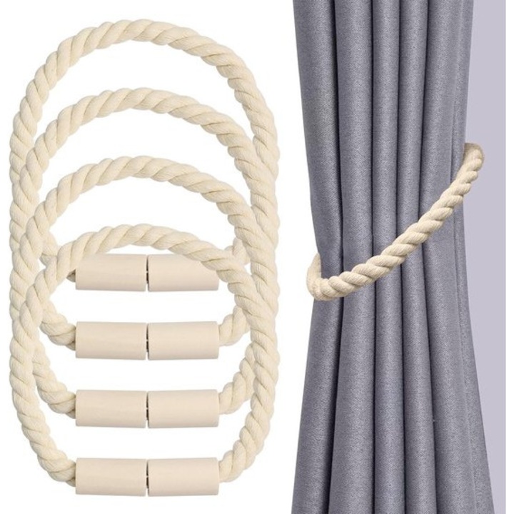 Set 4 suporturi magnetice pentru perdele, bej, 45x1.8cm