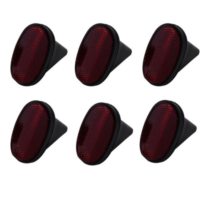 Set 6 reflectoare ovale rosu-negru pentru aparatoare bicicleta 68x63x58mm