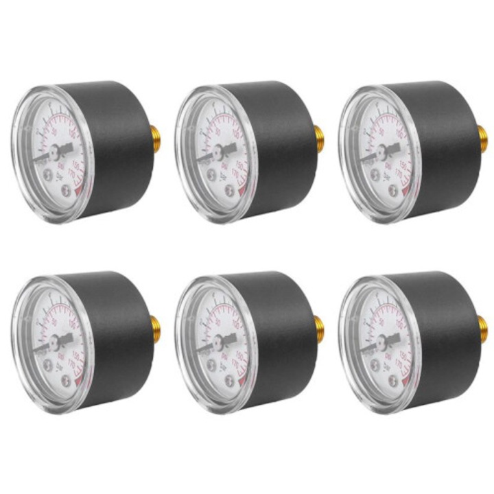 6 db kompresszor manométer készlet 0-12 Bar 0-170 Psi fekete fehér 4.1x2.5cm