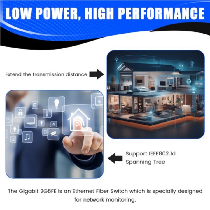 Медиен конвертор Gigabit Ethernet 8 RJ45 2 SC оптичен черен 3км
