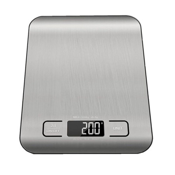 Digitális konyhai mérleg, 10kg, rozsdamentes acél, USB, háttérvilágítású LCD kijelző