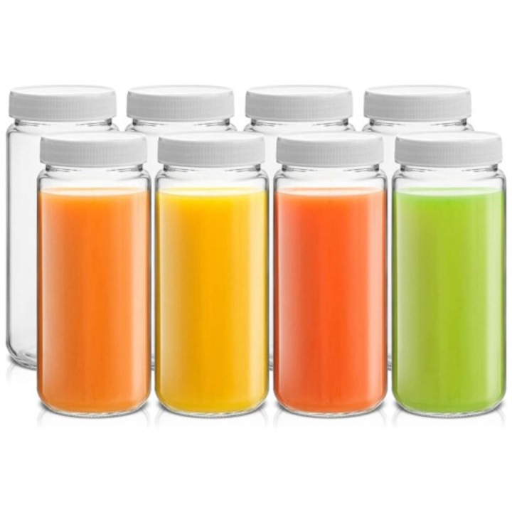 8 db átlátszó üvegpalack készlet 470ml kupakkal