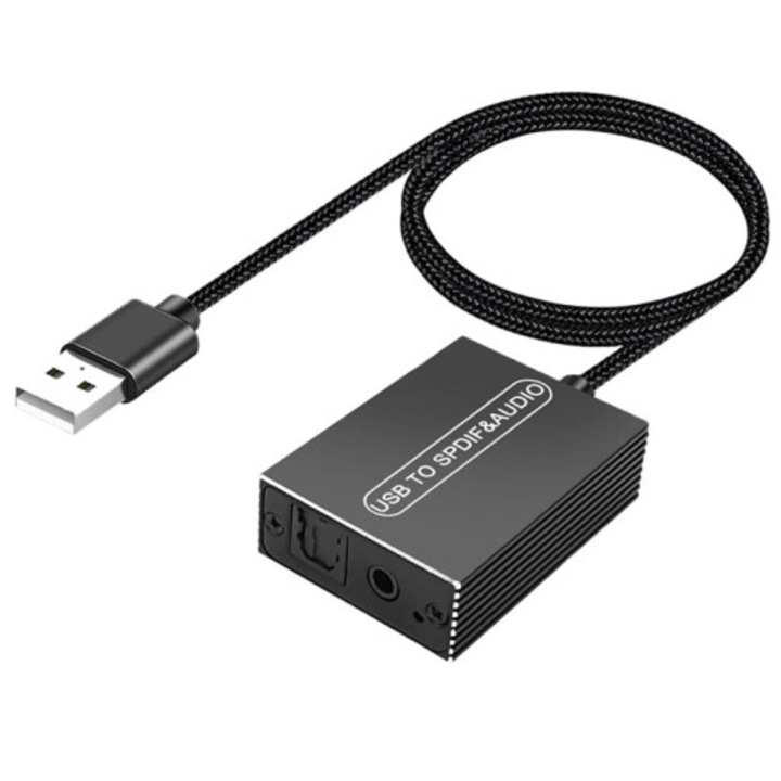 USB optikai audio adapter TOSLINK-hez, fekete, kompakt