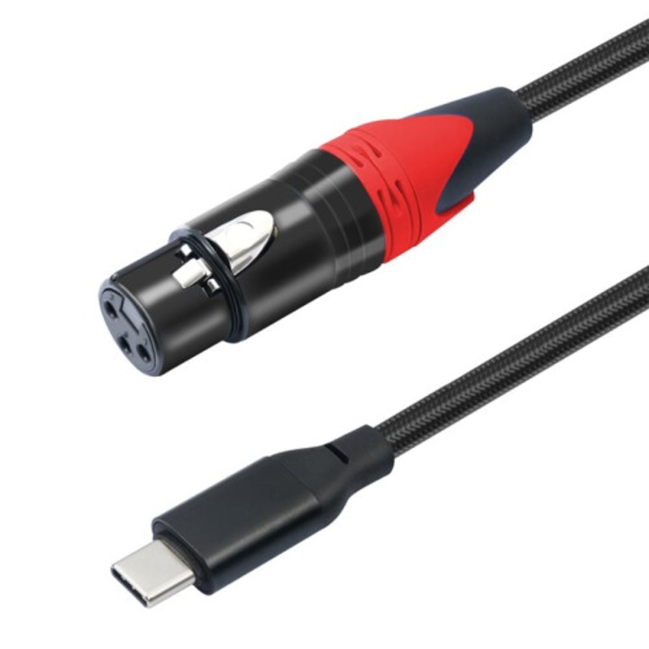 Cablu USB C към XLR женски, 2м, аудио конвертор, черен