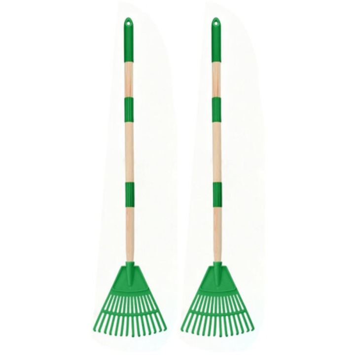 Grebla pentru copii 2 buc, plastic si lemn, verde, 86x20cm