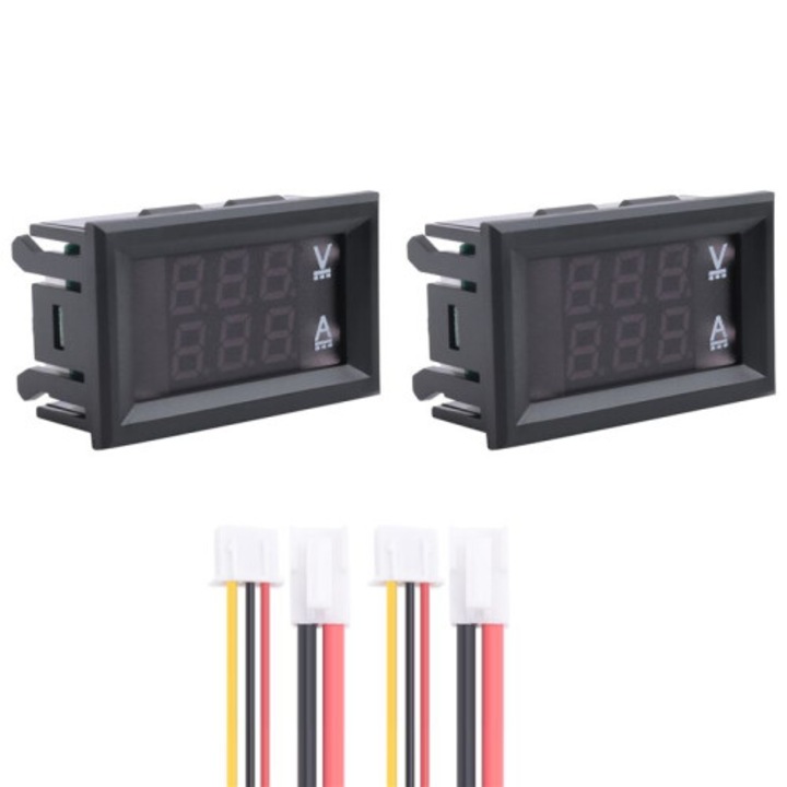 Set 2 Multimetre Digitale Voltmeter Ampermetru 100V 10A Negru 48x29x21mm
