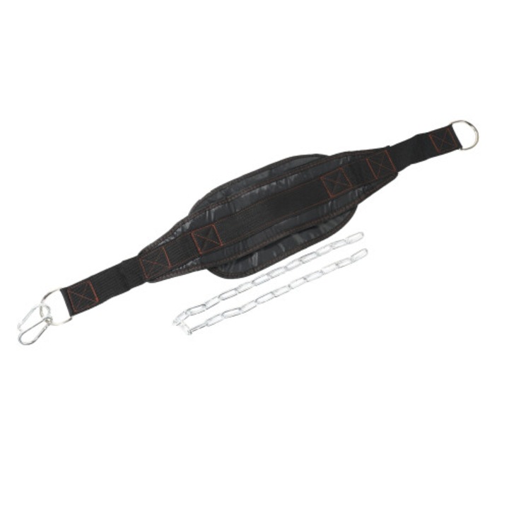 Centura fitness, 88x17cm, negru, nylon si metal electroplacat, set cu lant de fier