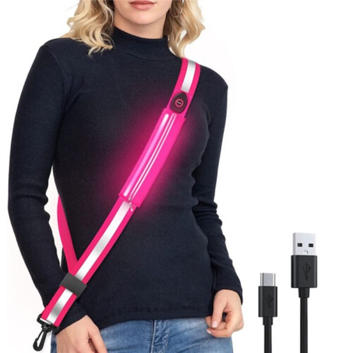 Centura reflectorizanta LED, reglabila, incarcabila USB, negru, 40x66 inch