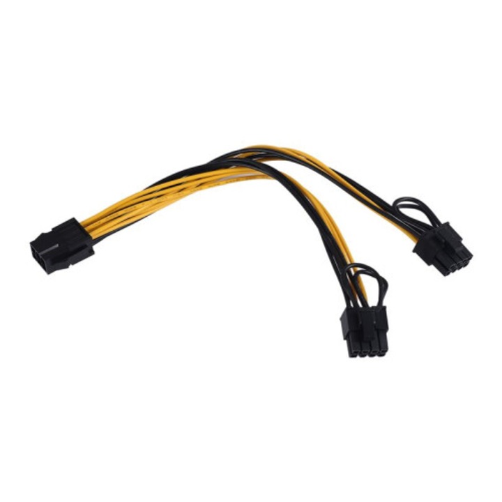 Захранващ адаптерен кабел PCI-E 6PIN към двоен 8PIN, 50см, жълт