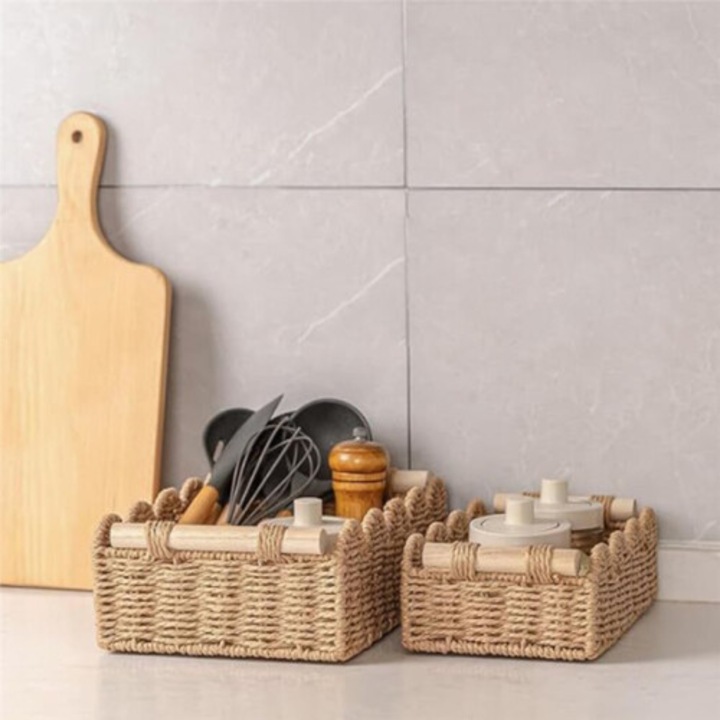 Set 2 cosuri depozitare din sfoara de hartie, maro, 30x12.5x7.5cm si 35x16x10cm