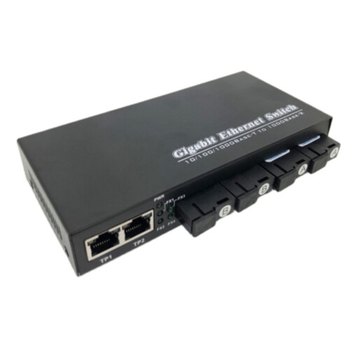 Медиен конвертор оптичен 4 SC 3 RJ45 гигабит черен 20км