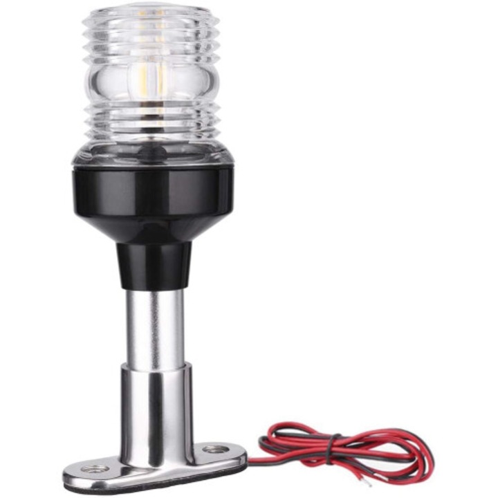 Kerek navigációs lámpa 8 hüvelyk, LED, fekete-ezüst, 360°, 12x24V
