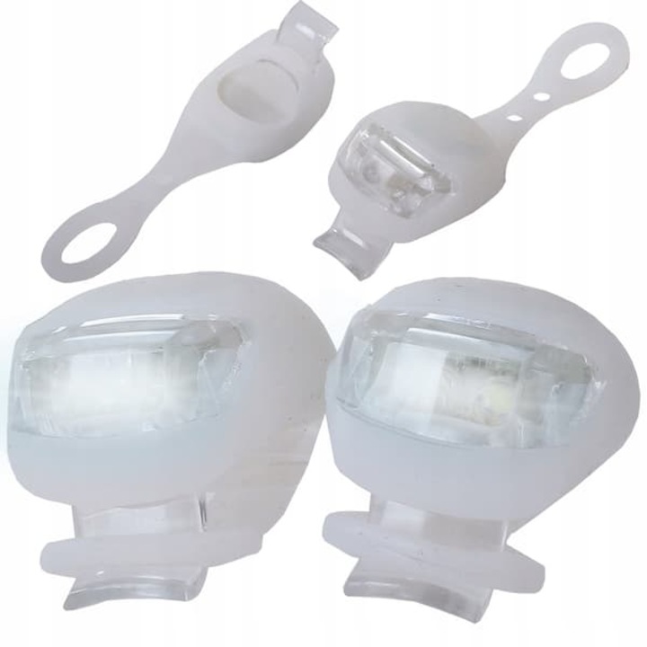 2 db LED kerékpár lámpa szett, fehér szilikon, vízálló, 2xAG10