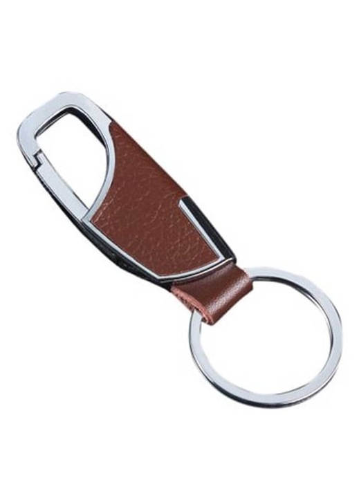 Breloc metal piele PU maro argintiu 22x58x84mm