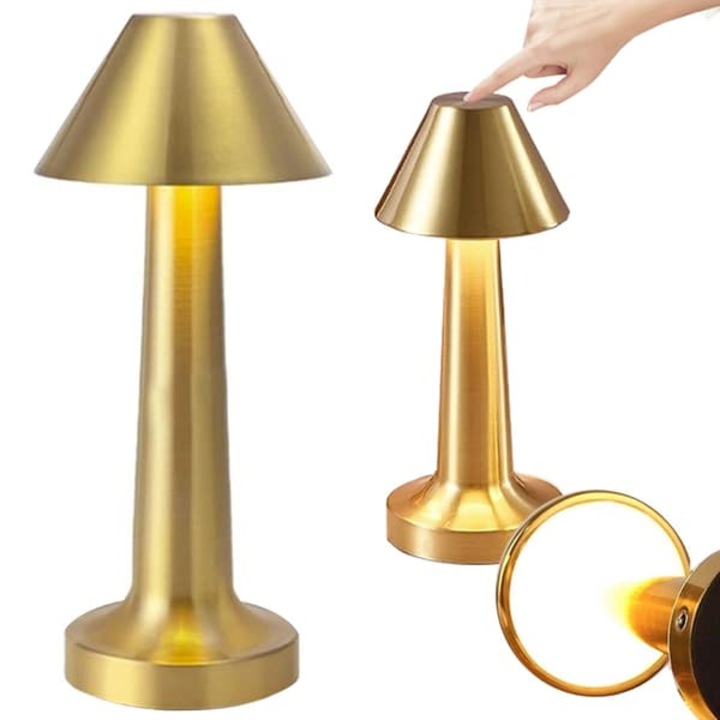 Retro újratölthető fém asztali lámpa, dimmer, arany, 9x23.5cm