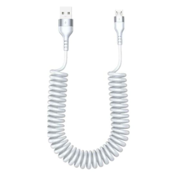 Cablu spirala USB Micro-USB 3A alb 1.5m extensibil