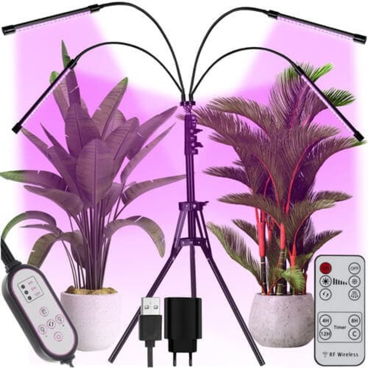 Lampa LED pentru cresterea plantelor cu suport si brate reglabile, rosu-albastru, 195x120cm