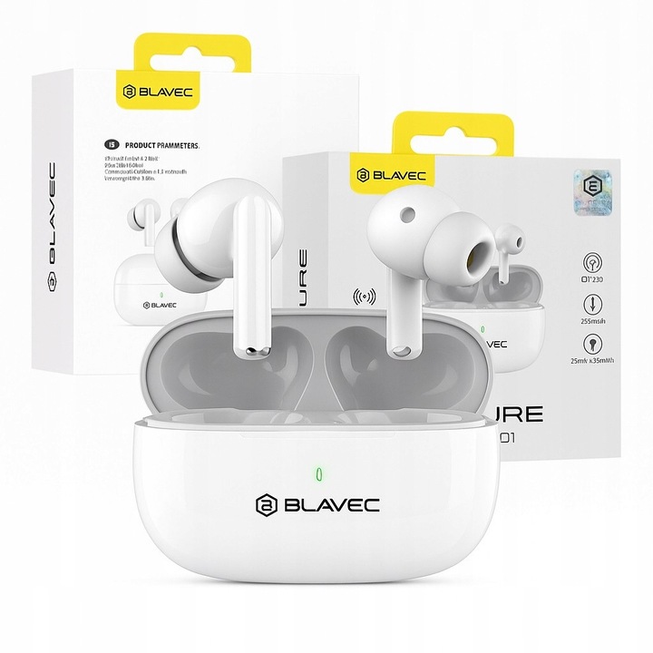 Blavec BW-01 vezeték nélküli fülhallgató, fehér, Bluetooth 5.3, 13mm, 3.7V, USB-C