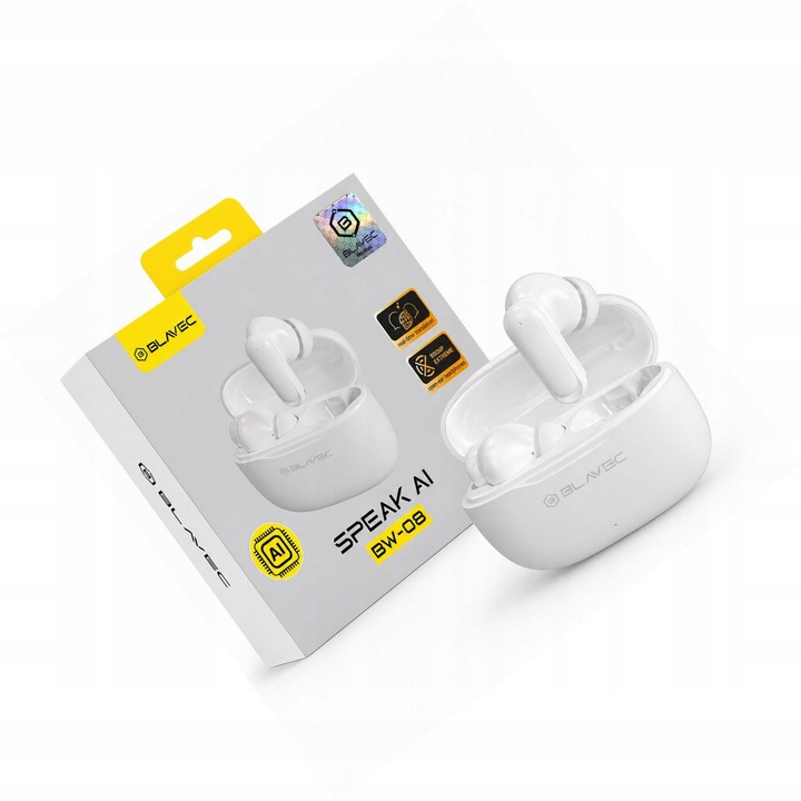 Blavec BW-08 Bluetooth fülhallgató, AI fordítás, fehér, 13mm, 30 óra üzemidő