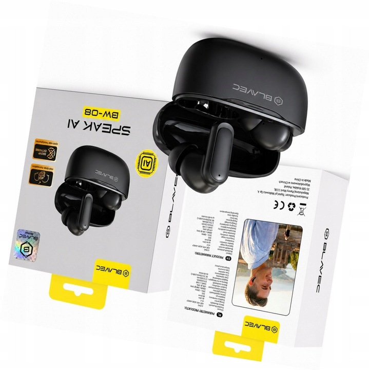 Blavec BW-08 vezeték nélküli fülhallgató, AI fordítás, fekete, 13mm, Bluetooth 6.0