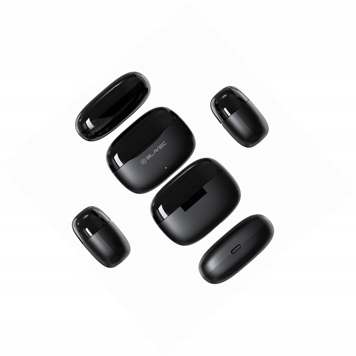 Blavec BW-08 Bluetooth fülhallgató, AI fordítás, fekete, 13 mm, 30 óra, USB-C