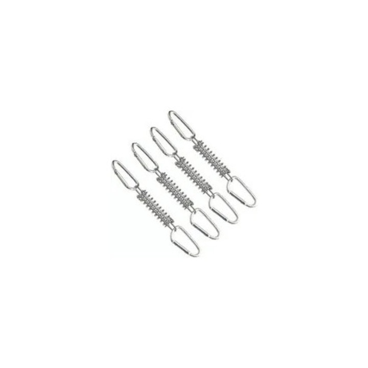 4 feszítőrugó és 8 karabiner készlet, rozsdamentes acél, 9.5x3cm, 5.5x2.5cm