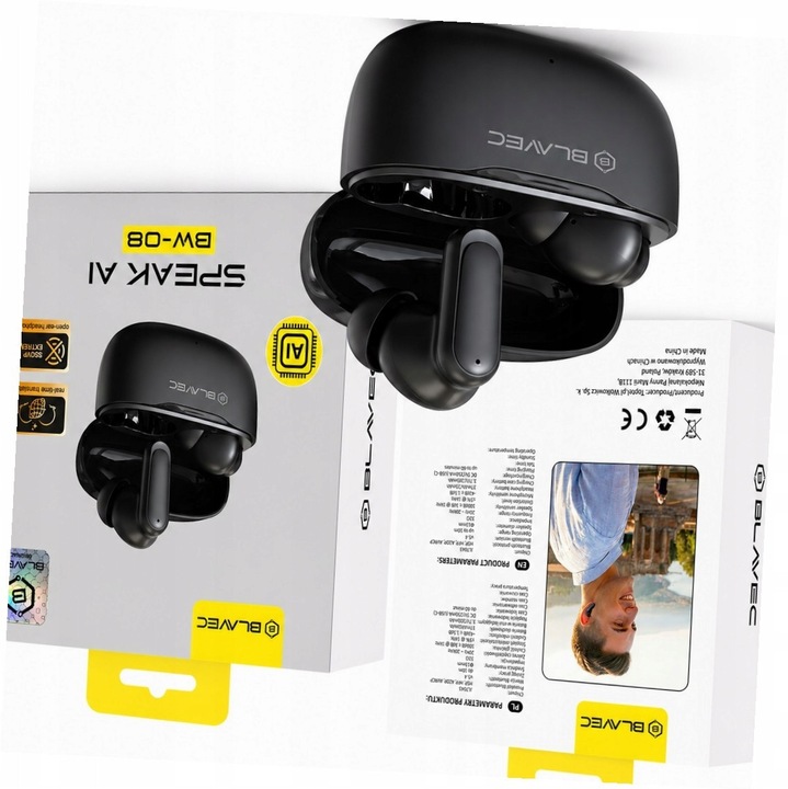 Blavec BW-08 vezeték nélküli fülhallgató, AI fordítás, fekete, 13mm, Bluetooth 6.0