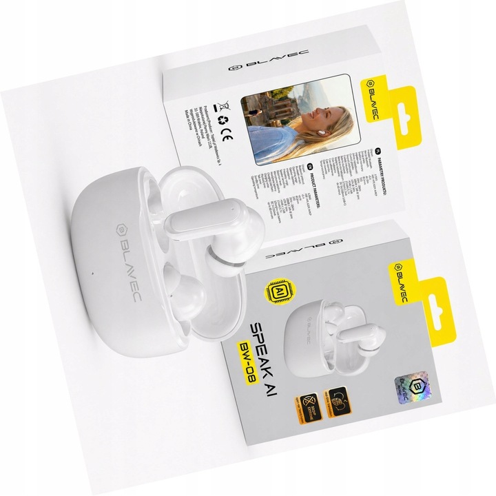 Blavec BW-08 Bluetooth fejhallgató, AI fordítás, fehér, 30 óra üzemidő