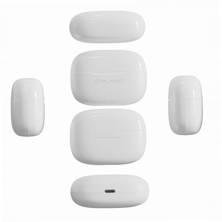 Casti Bluetooth Blavec BW-08, traducere AI, alb, 13mm, 30h autonomie